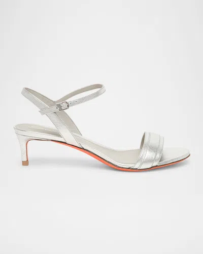 Santoni Sirolo Metallic Ankle-strap Sandals In Silver
