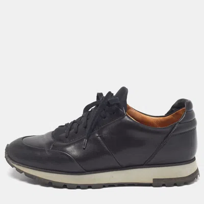 Pre-owned Santoni Size 40 Black Leather Low Top Sneakers