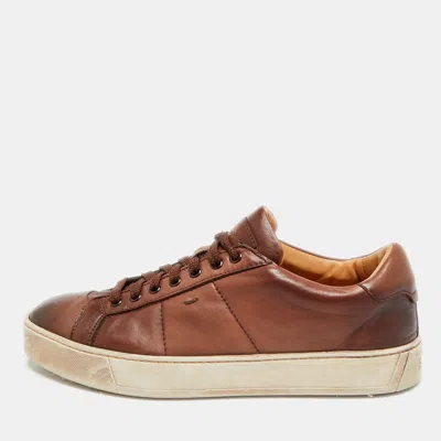 Pre-owned Santoni Size 42 Brown Leather Lace Up Sneakers