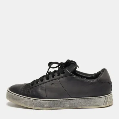 Pre-owned Santoni Size 42 Two Tone Leather Lace Up Sneakers In Black