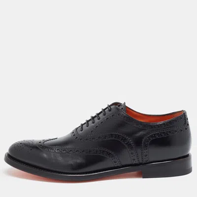 Pre-owned Santoni Size 42.5 Black Leather Brogue Oxfords