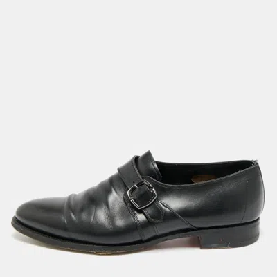 Pre-owned Santoni Size 45 Black Leather Buckle Oxfords