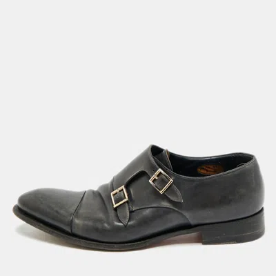 Pre-owned Santoni Size 45 Black Leather Double Flap