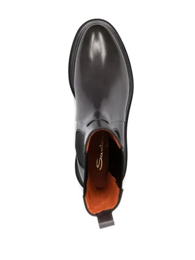 Santoni Sleek Grey Ankle Boots With Elastic Side Panels And Rugged Sole In Black