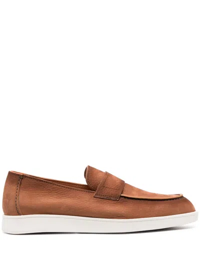 Santoni Dread Decorative-buckle Leather Loafers In Brown