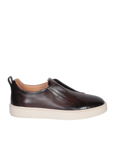 Santoni Slip-on Design Without Laces Sneakers In Brown