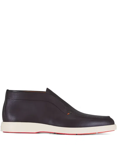 Santoni Slip-on Leather Boots In Purple