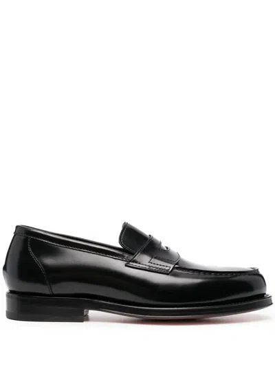 Santoni Slip-on Leather Loafers In Black