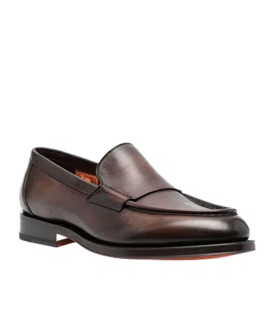 Santoni Slip-on Leather Loafers In Black