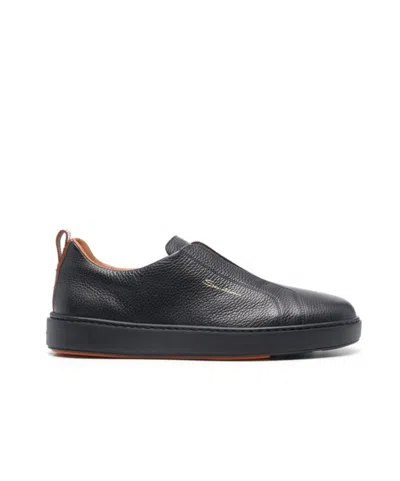 SANTONI SLIP-ON LEATHER SNEAKERS
