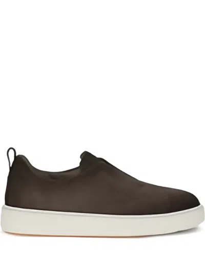 Santoni Slip-on Leather Sneakers In Brown