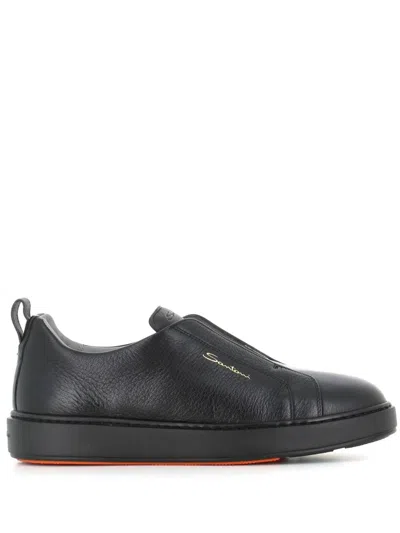 SANTONI SLIP-ON LEATHER SNEAKERS