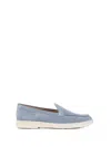 Santoni Slip On Moccasin In Light Blue Suede