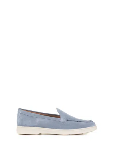 Santoni Slip On Moccasin In Light Blue Suede