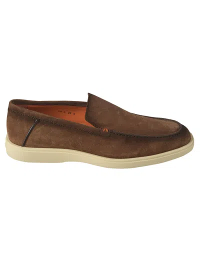 Santoni Slip-on Plain Loafers In Brown