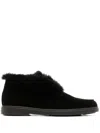 Santoni Fortune Shearling Suede Loafer Booties In Black