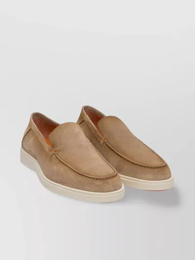 Santoni Slip-on Shoes With Round Toe And Rubber Sole In Beige