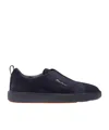 Santoni Midnight Blue Calf Suede Slip-on Sneakers In Black