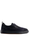 Santoni Midnight Blue Calf Suede Slip-on Sneakers In Black