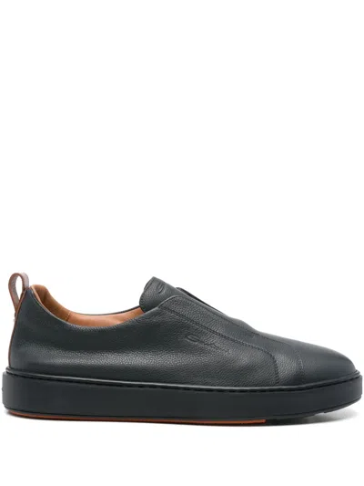 Santoni Round-toe Leather Sneakers In Black