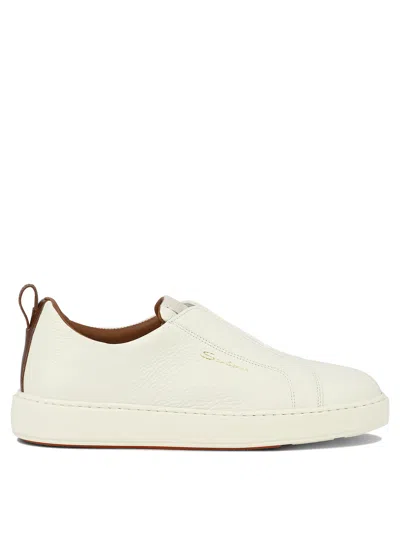 Santoni Leather Slip-on Sneakers In White
