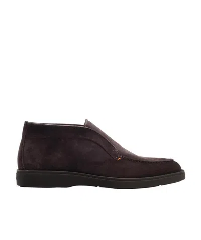 Santoni Slip-on Suede Boots In Black