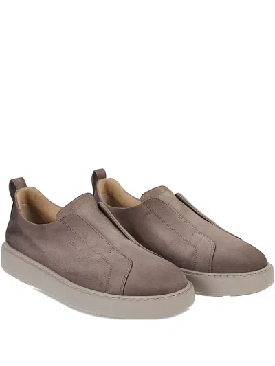 Santoni Slip-on Suede Boots In Brown