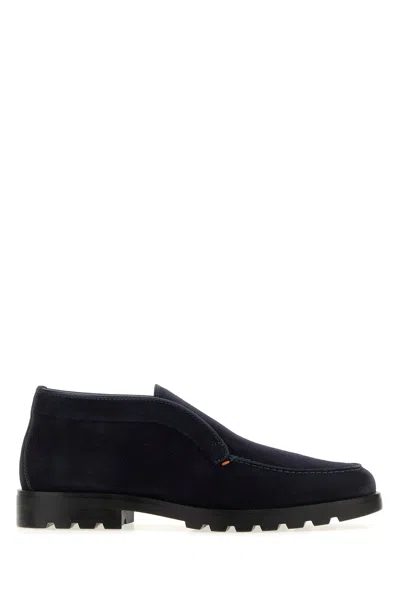 Santoni Navy Bue Suede Desert Slip-ons In Black
