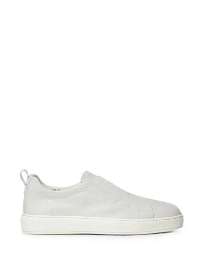 Santoni Slip-on Grained Leather Sneakers In White