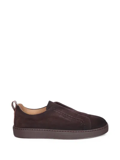 Santoni Slip-on Leather Sneakers In Brown