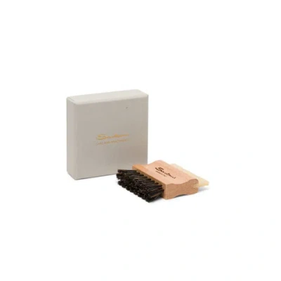 Santoni Small Wooden Brush With Natural Rubber And Mixed Horsehair Bristles Brown
