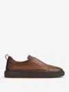 Santoni Smooth Leather Sneakers In Brown