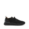 Santoni Lace-up Leather And Fabric Sneakers In Black