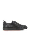 Santoni Victory Tumbled Leather Slip-on Sneakers In Black