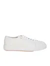 Santoni Classic Grainy Leather Sneakers In White