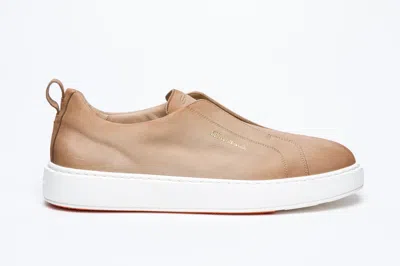 Santoni Laceless Sneakers With Contrasting Rubber Sole In Neutral