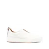 Santoni Slip-on Sneakers With Calf Leather And Durable Rubber Sole In Beige