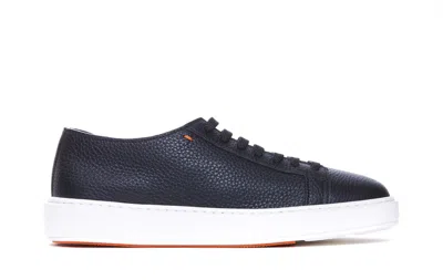 Santoni Low Top Leather Sneakers With Contrast Sole In Black