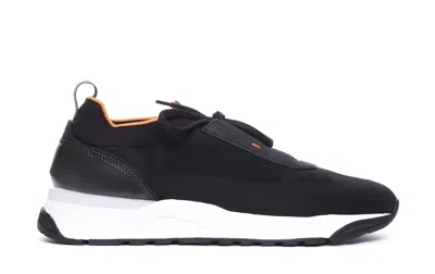 Santoni Round Toe Knitted Sneakers In Black