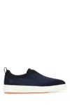 Santoni Navy Blue Suede Victory Slip Ons In Blue