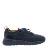 Santoni Lace-up Leather And Fabric Sneakers In Blue