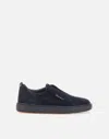 Santoni Midnight Blue Calf Suede Slip-on Sneakers In Black