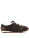 Santoni Suede Shearling Sneakers In Brown