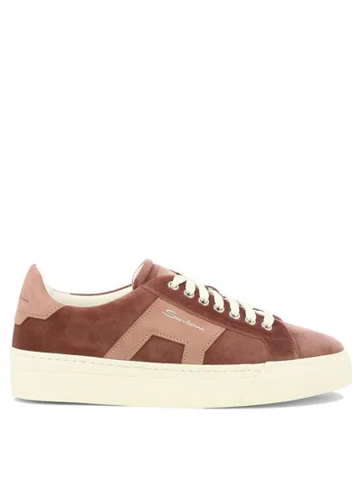 スニーカー Santoni Sneakers in pelle scamosciata con stampa logo Pink Santoni Sneakers In Pelle Scamosciata Con Stampa Logo In