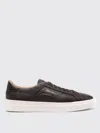 Santoni Tumbled Leather Double Buckle Trainer In Braun