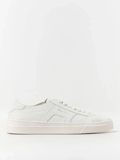 Santoni Cream-colored Tumbled Leather Low-top Trainer In White