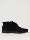 Santoni Fortune Shearling Suede Loafer Booties In Black