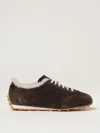 Santoni Suede Shearling Sneakers In Brown