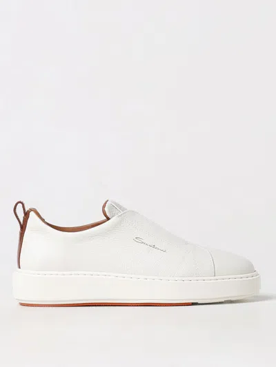 Santoni Leather Slip-on Sneaker In White