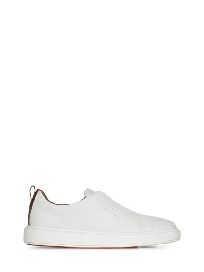 Santoni Victor Low Suede Trainers In White